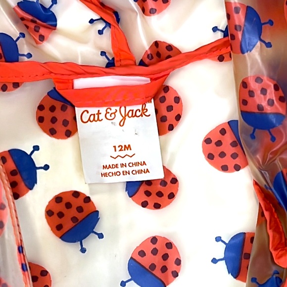 Cat & Jack Raincoat Clear Lady Bugs Zipper Front Size 12 Months - Picture 7 of 7
